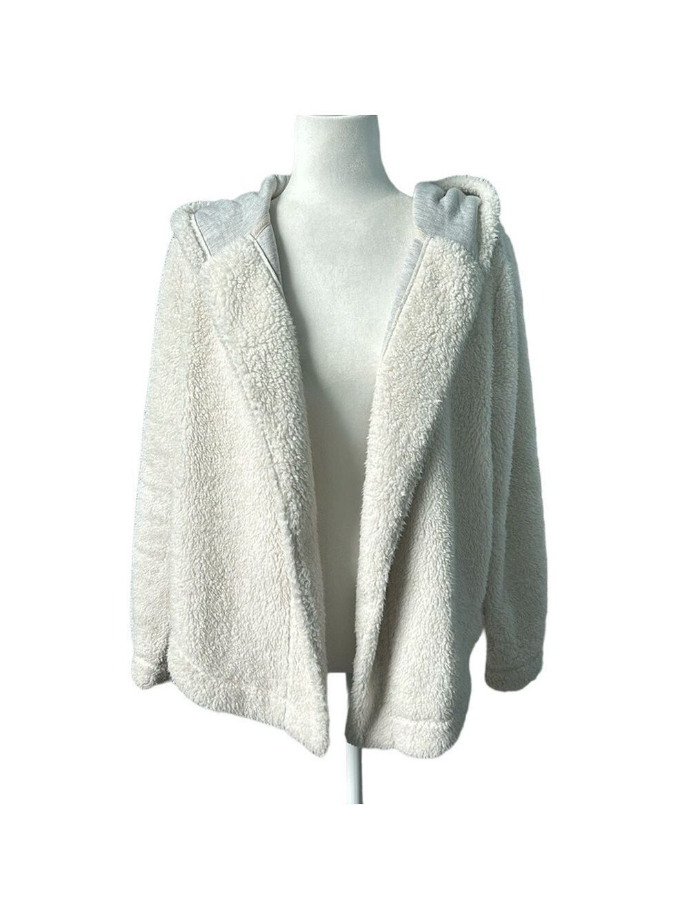 Loft Fleece Open Front Hooded Long Sleeves Jacket Oversized Size Small